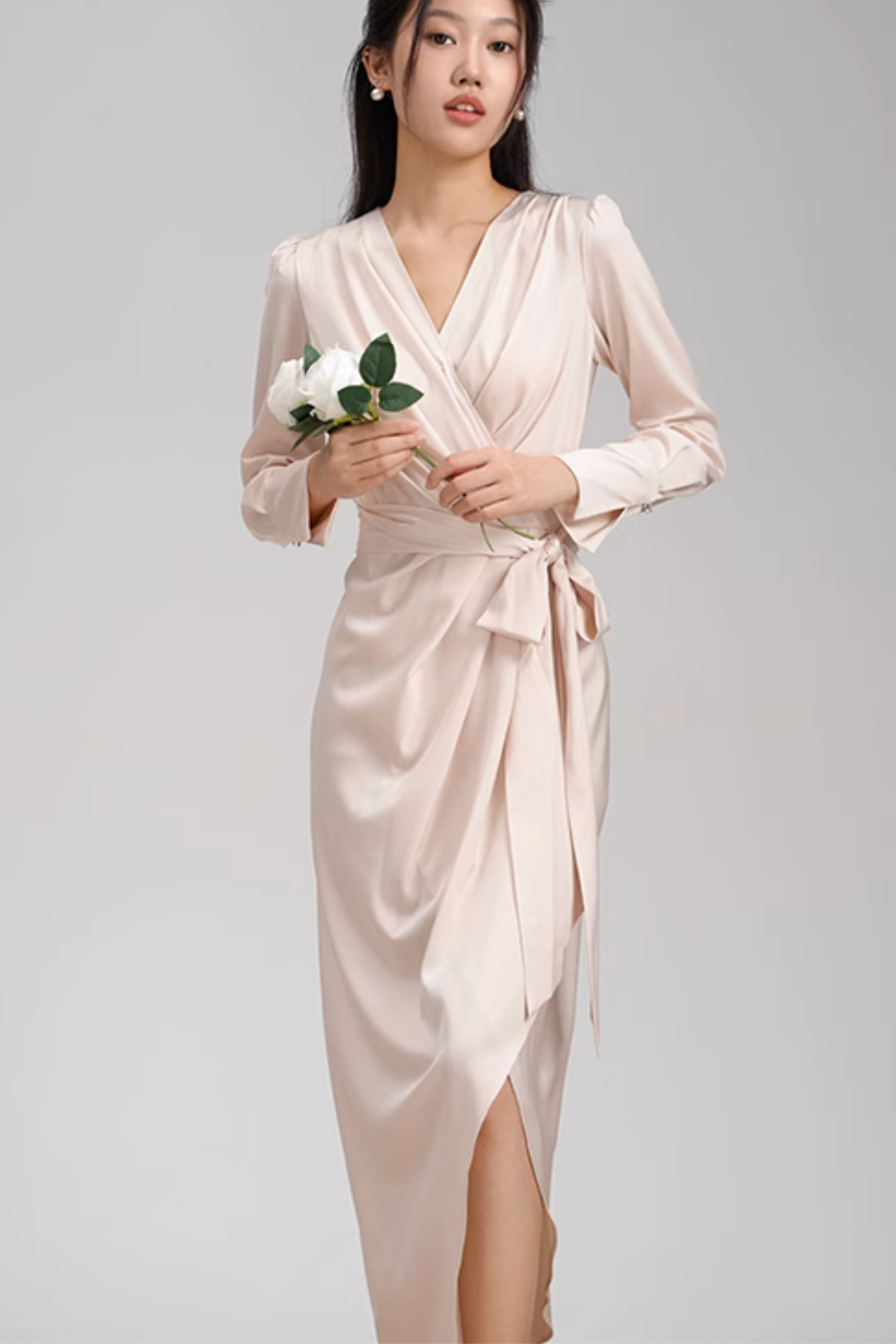 Long Sleeve Cream Silk Long Dress My Store Long Sleeve Cream Silk Long Dress My Store