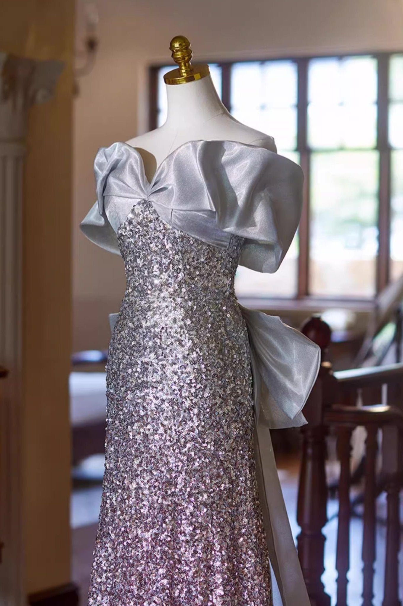 Silver Pink Ombre Long Gown