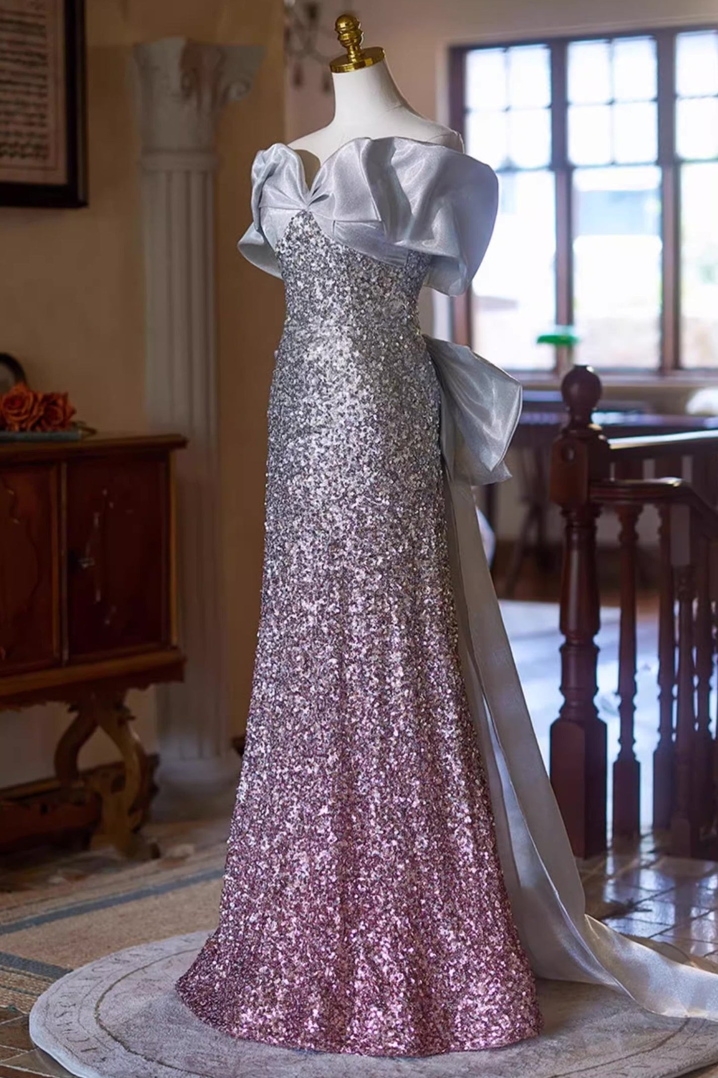 Silver Pink Ombre Long Gown
