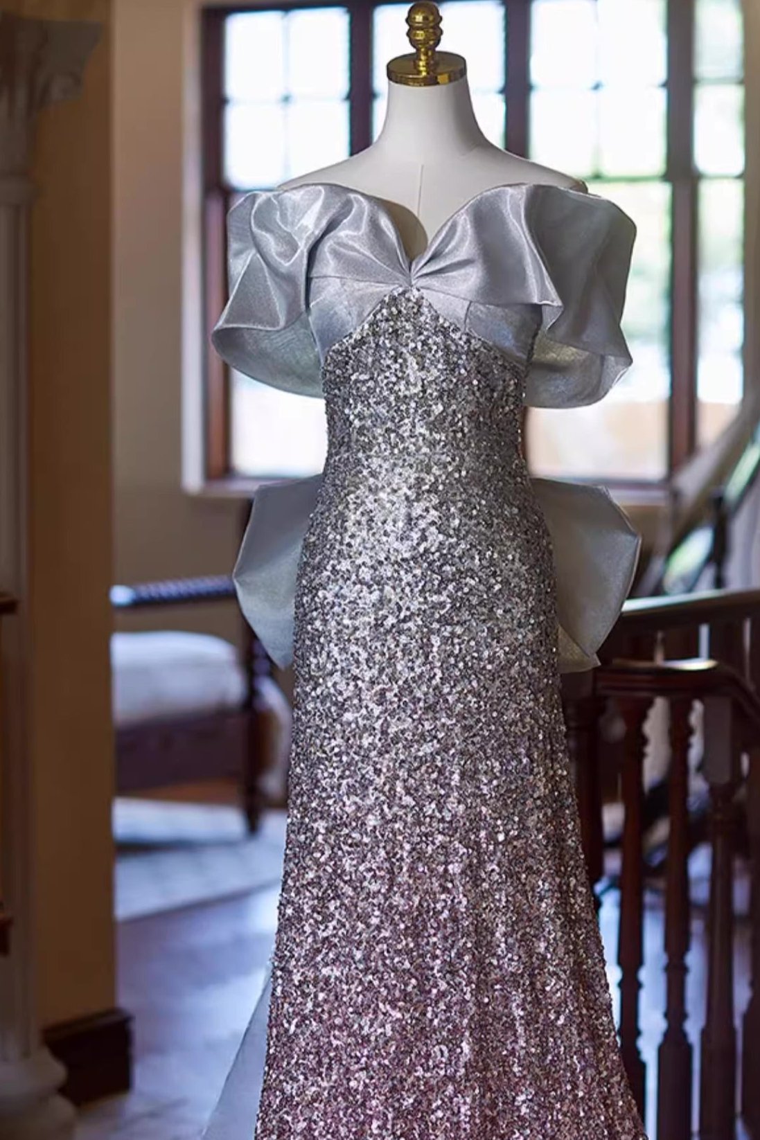Silver Pink Ombre Long Gown