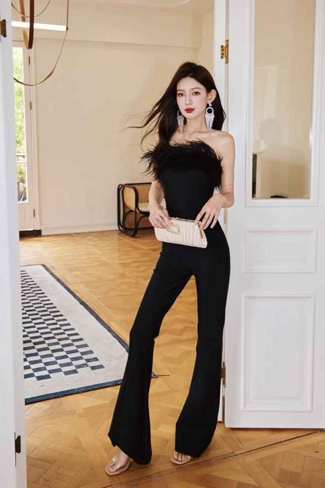 Dolly Black Fur Romper