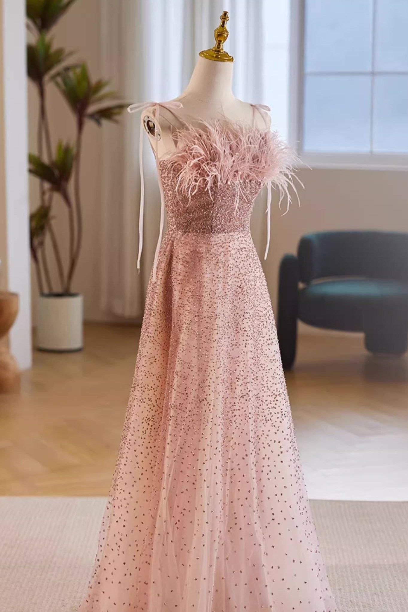 Peach Fur Long Gown