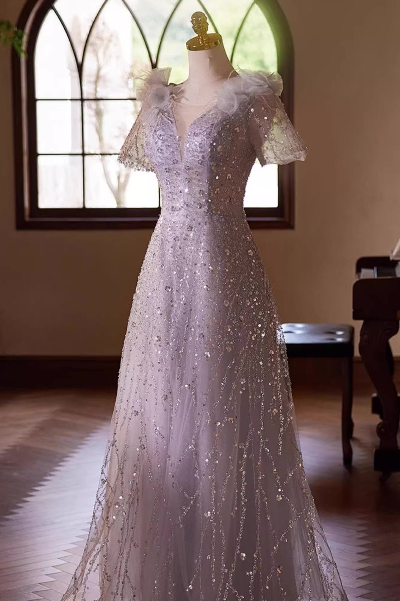 Purple Sequin Long Gown