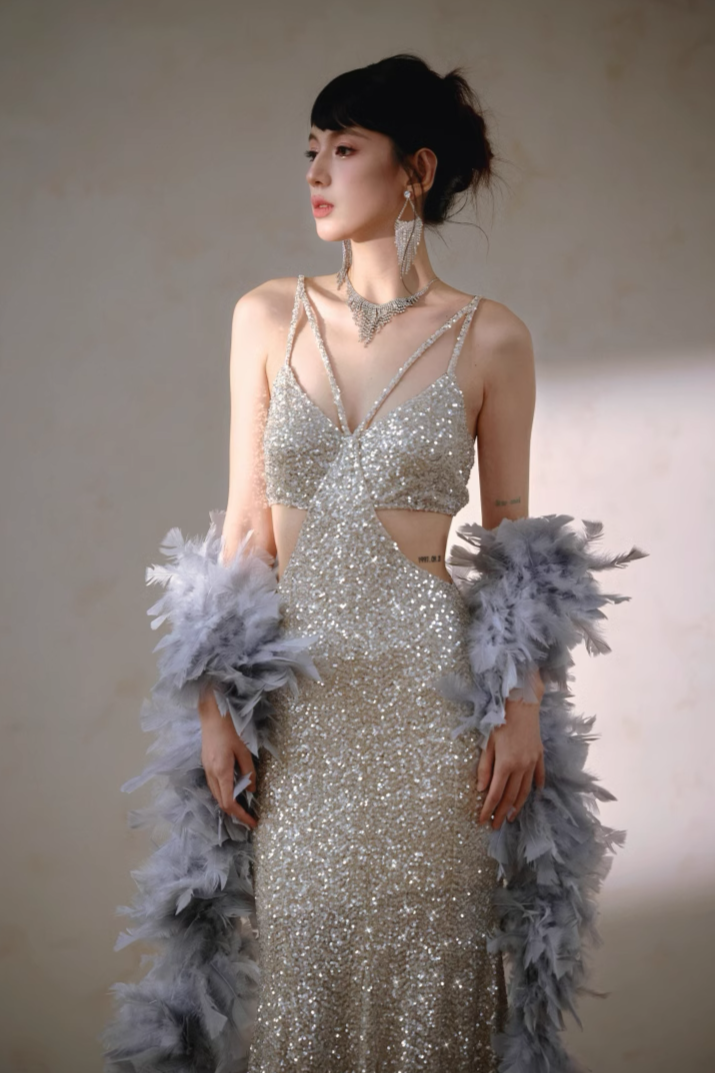 Dolly Silver Sequin Long Dress