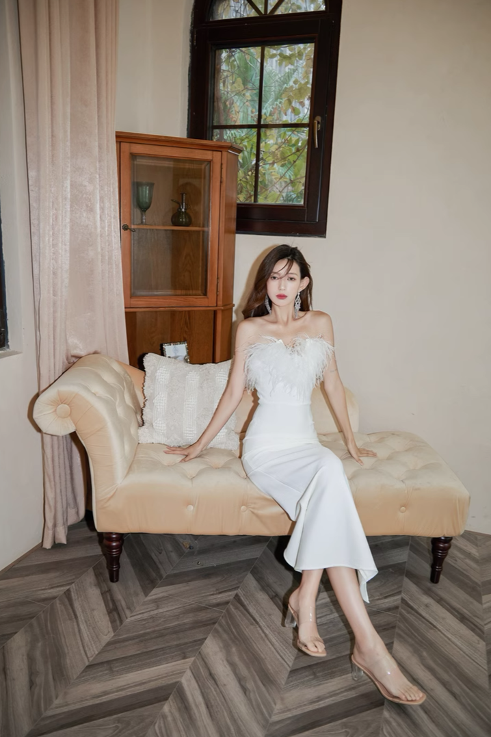 Dolly White Fur Long Dress