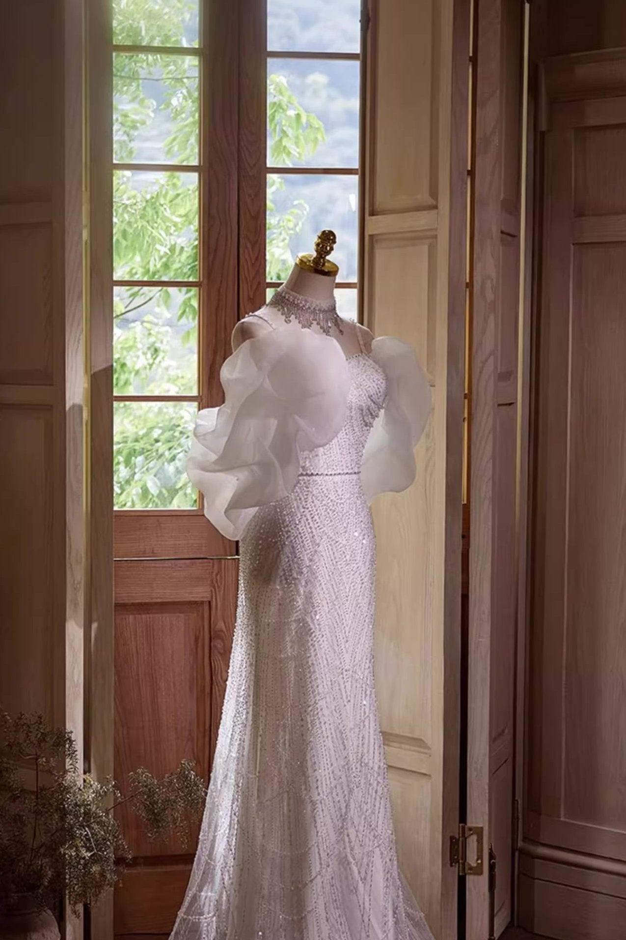 White Sequin Long Gown