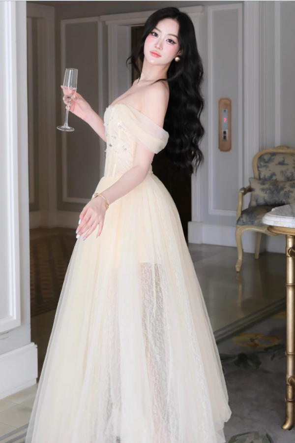 Yellow Tulle Long Dress