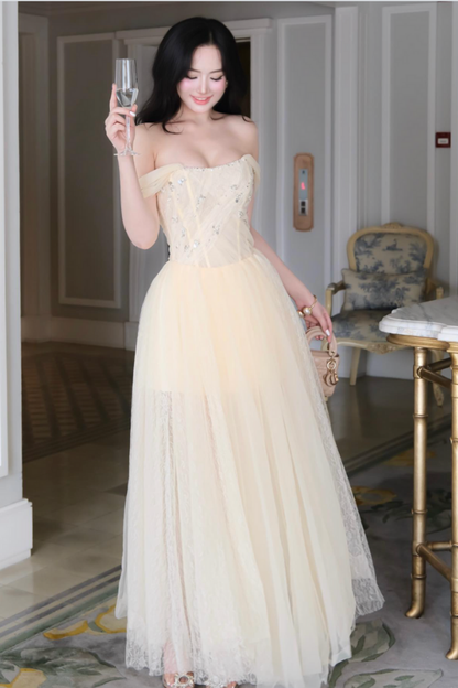 Yellow Tulle Long Dress