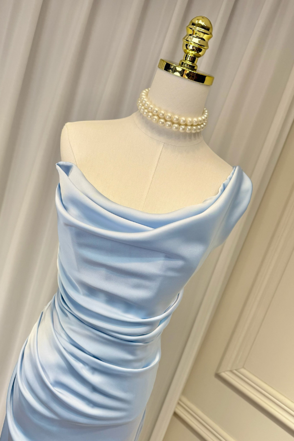 Blue Camille Silk Long Dress