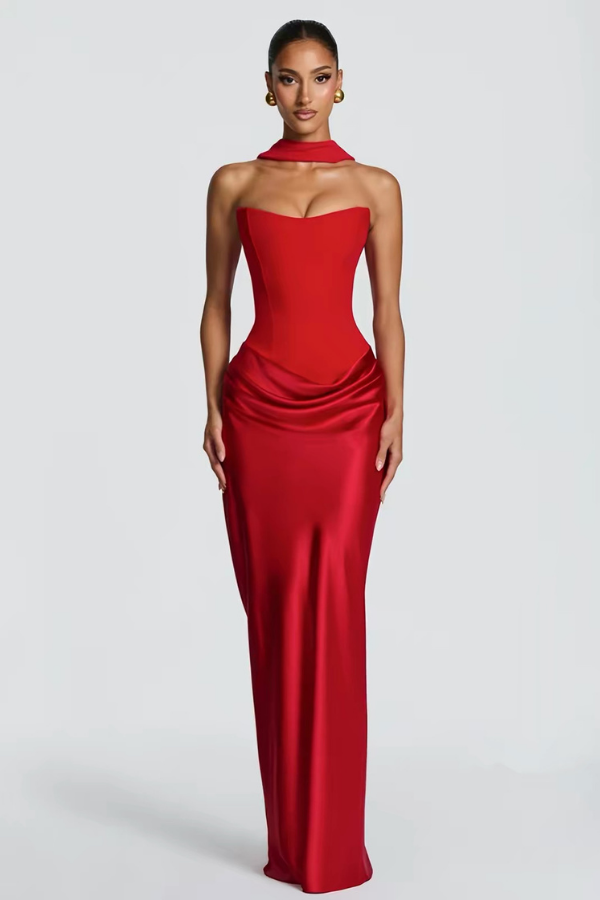 Red Felicity Tube Long Dress