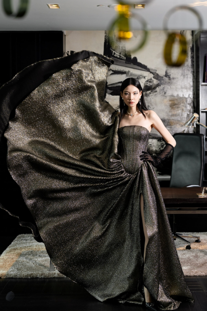 Black Shimmering Tube Long Gown