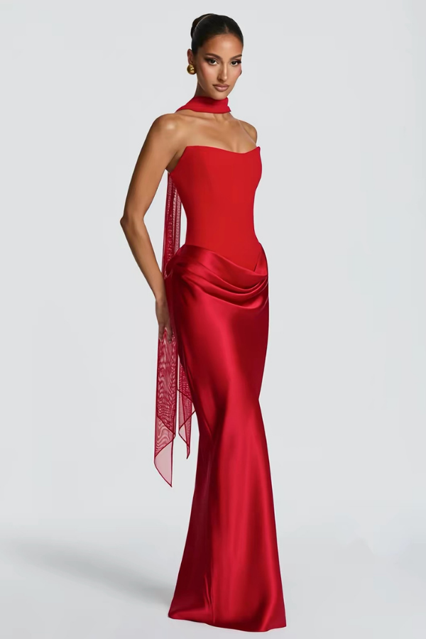 Red Felicity Tube Long Dress