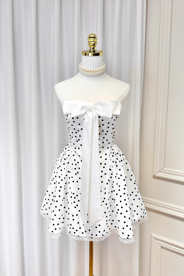White Ribbon Polka Dots Dress