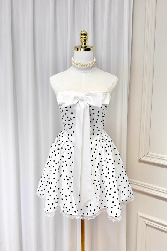 White Ribbon Polka Dots Dress