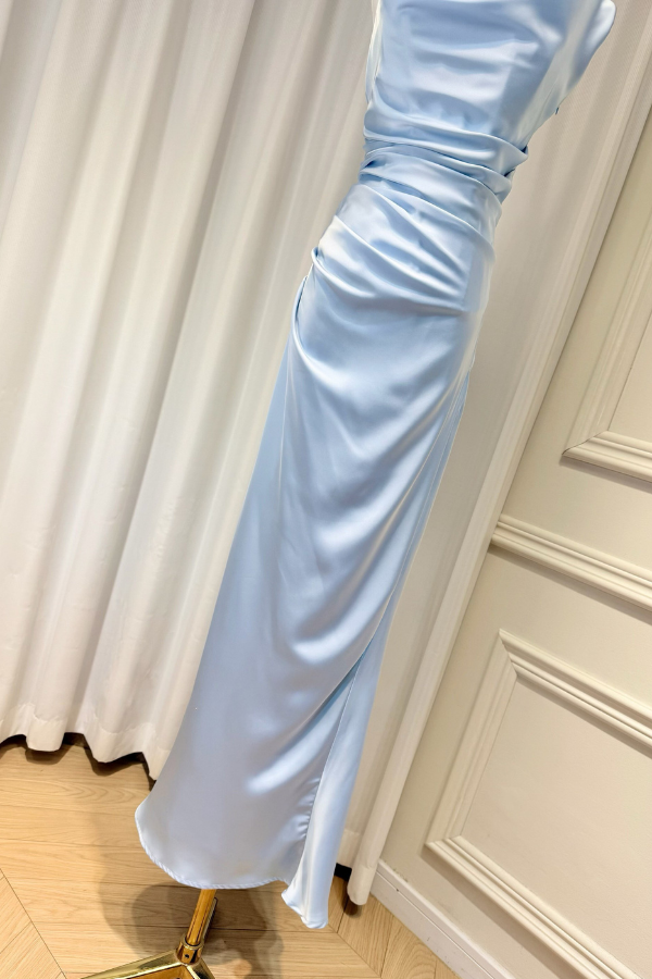 Blue Camille Silk Long Dress
