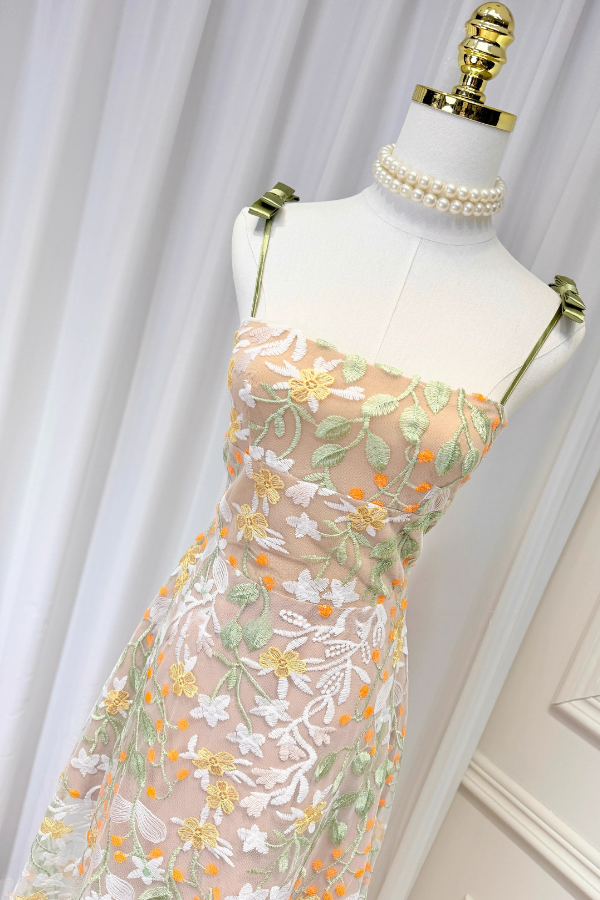 Brown Flower Pattern Long Dress
