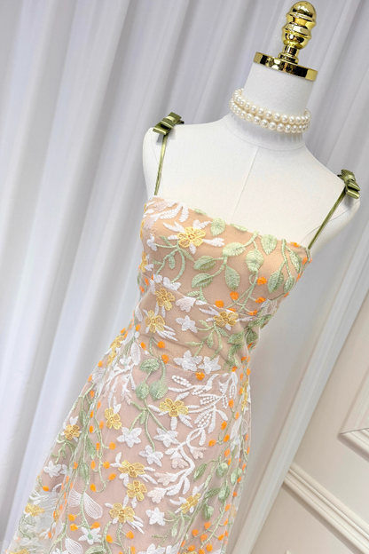 Brown Flower Pattern Long Dress