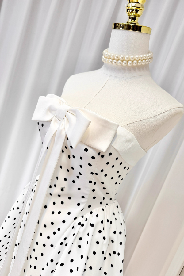 White Ribbon Polka Dots Dress