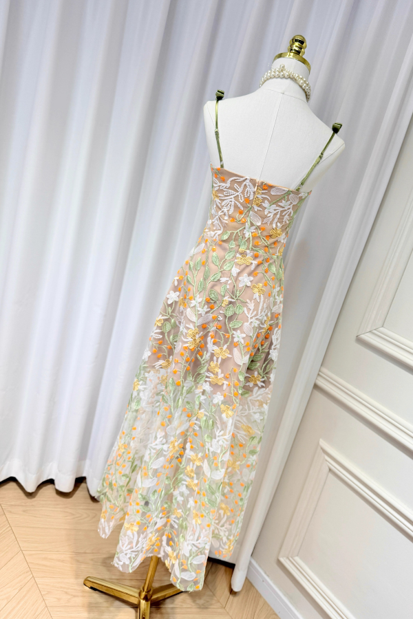 Brown Flower Pattern Long Dress