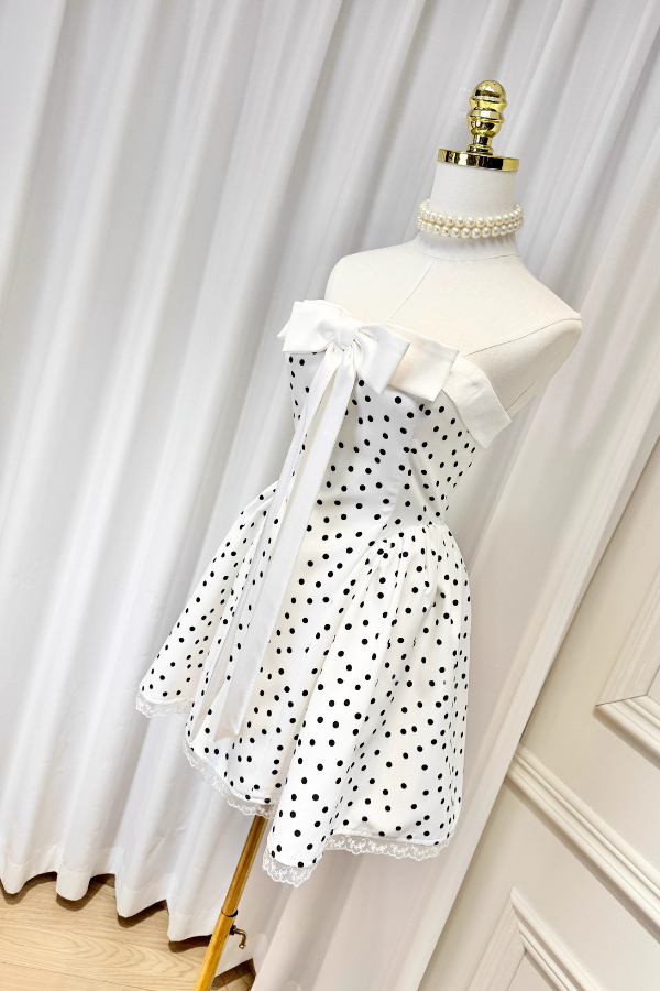 White Ribbon Polka Dots Dress