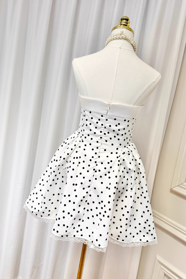 White Ribbon Polka Dots Dress