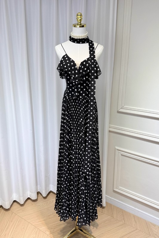 Black Polka Dots Long Dress