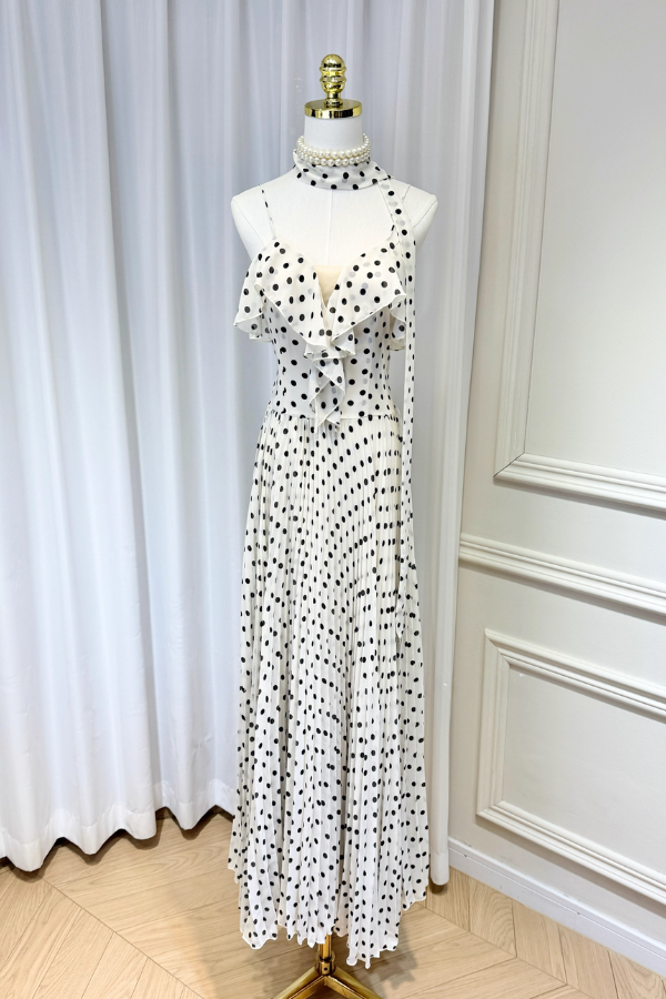 White Polka Dots Long Dress