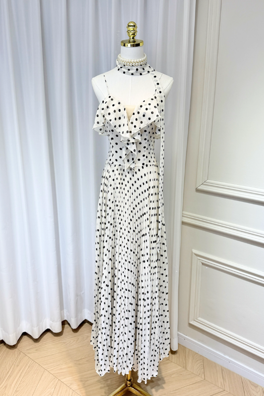 White Polka Dots Long Dress