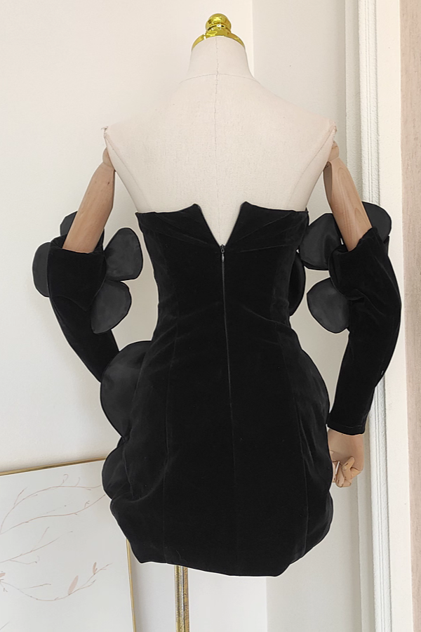 Black Flower Dress with Detachable Sleeves