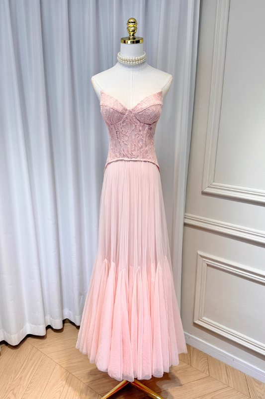 Pink Lace Corset Long Dress