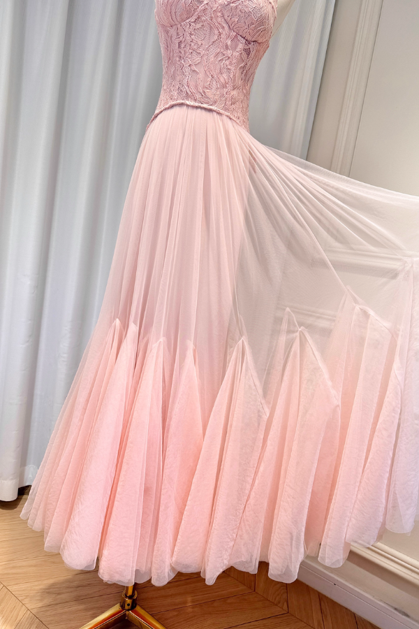 Pink Lace Corset Long Dress