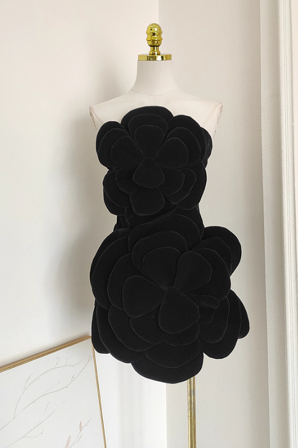 Black Flower Dress with Detachable Sleeves