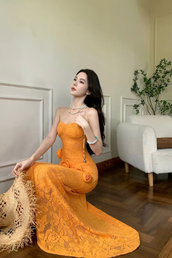 Orange Celine Long Dress