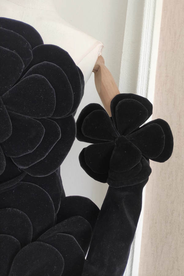 Black Flower Dress with Detachable Sleeves
