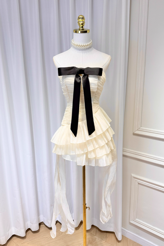 White Black Ribbon Dress