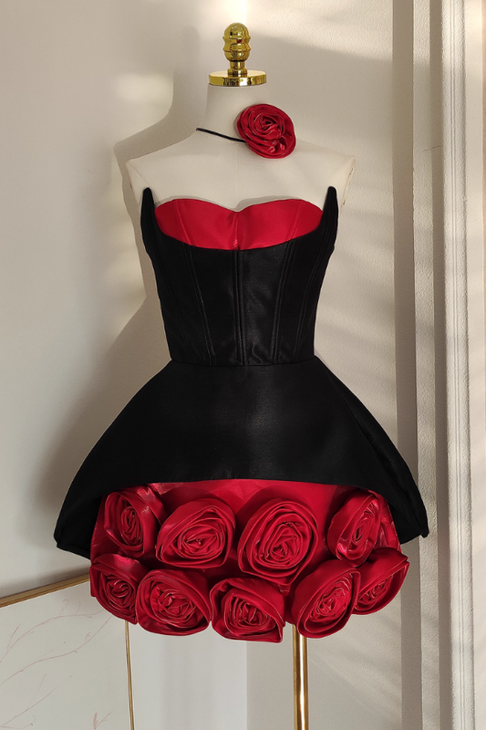 Red Rose Black Cocktail Dress