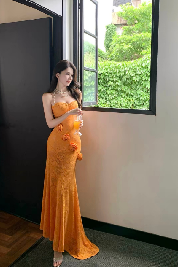 Orange Celine Long Dress