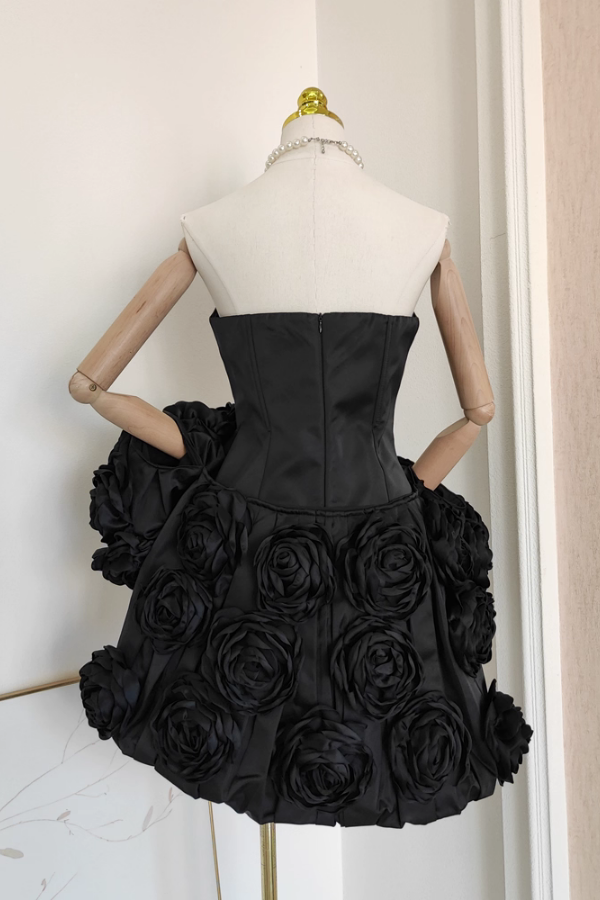 Black Tube Dress with Detachable Flower Shawl