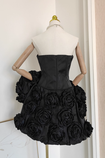 Black Tube Dress with Detachable Flower Shawl