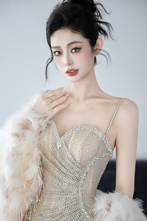 Gold Gigi Gown with Fur Shawl