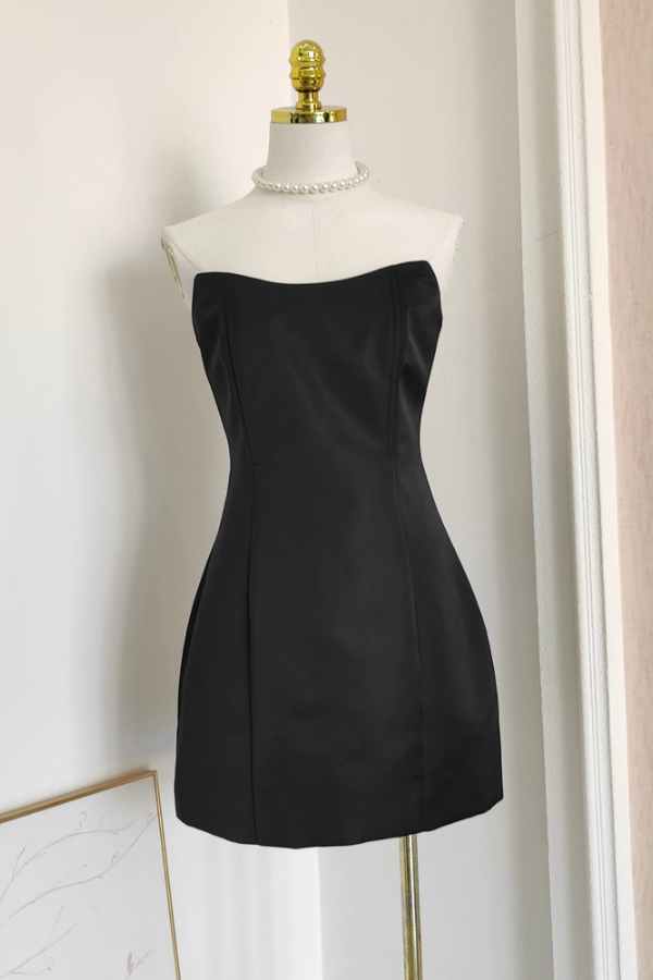 Black Tube Dress with Detachable Flower Shawl