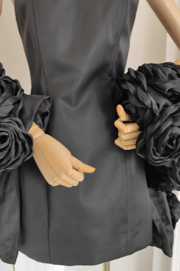 Black Tube Dress with Detachable Flower Shawl