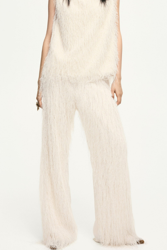 Beige Fringe Pants