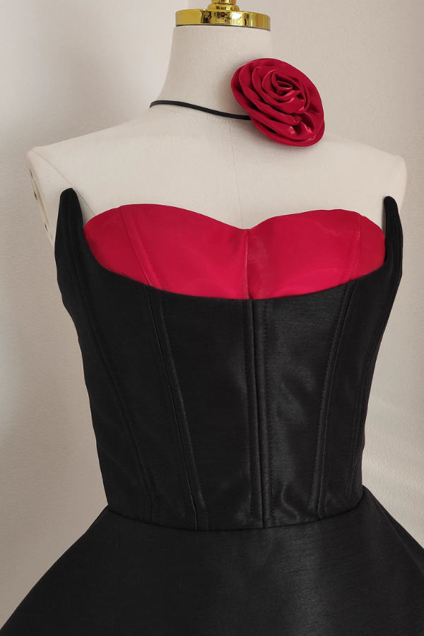 Red Rose Black Cocktail Dress