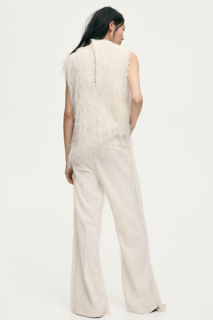 Beige Fringe Pants