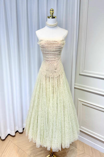 Green Lace Tulle Long Dress
