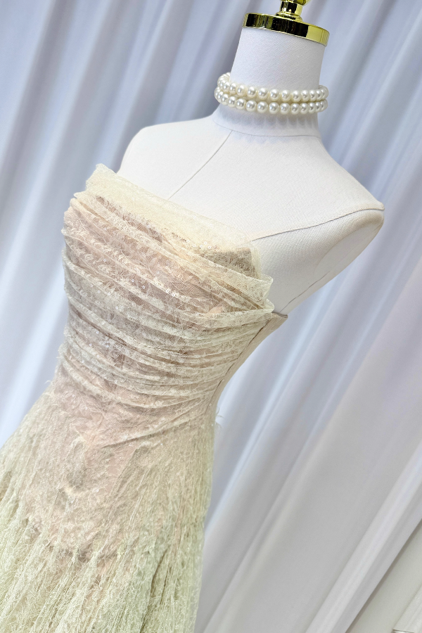 Green Lace Tulle Long Dress