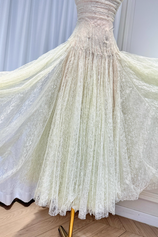 Green Lace Tulle Long Dress
