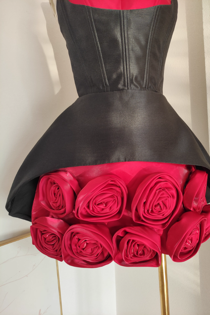 Red Rose Black Cocktail Dress