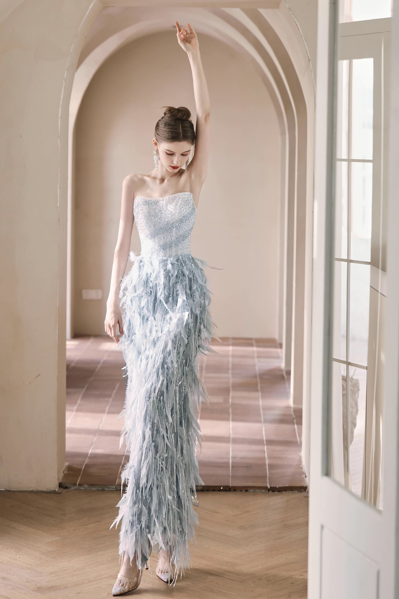 Blue Fur Long Gown